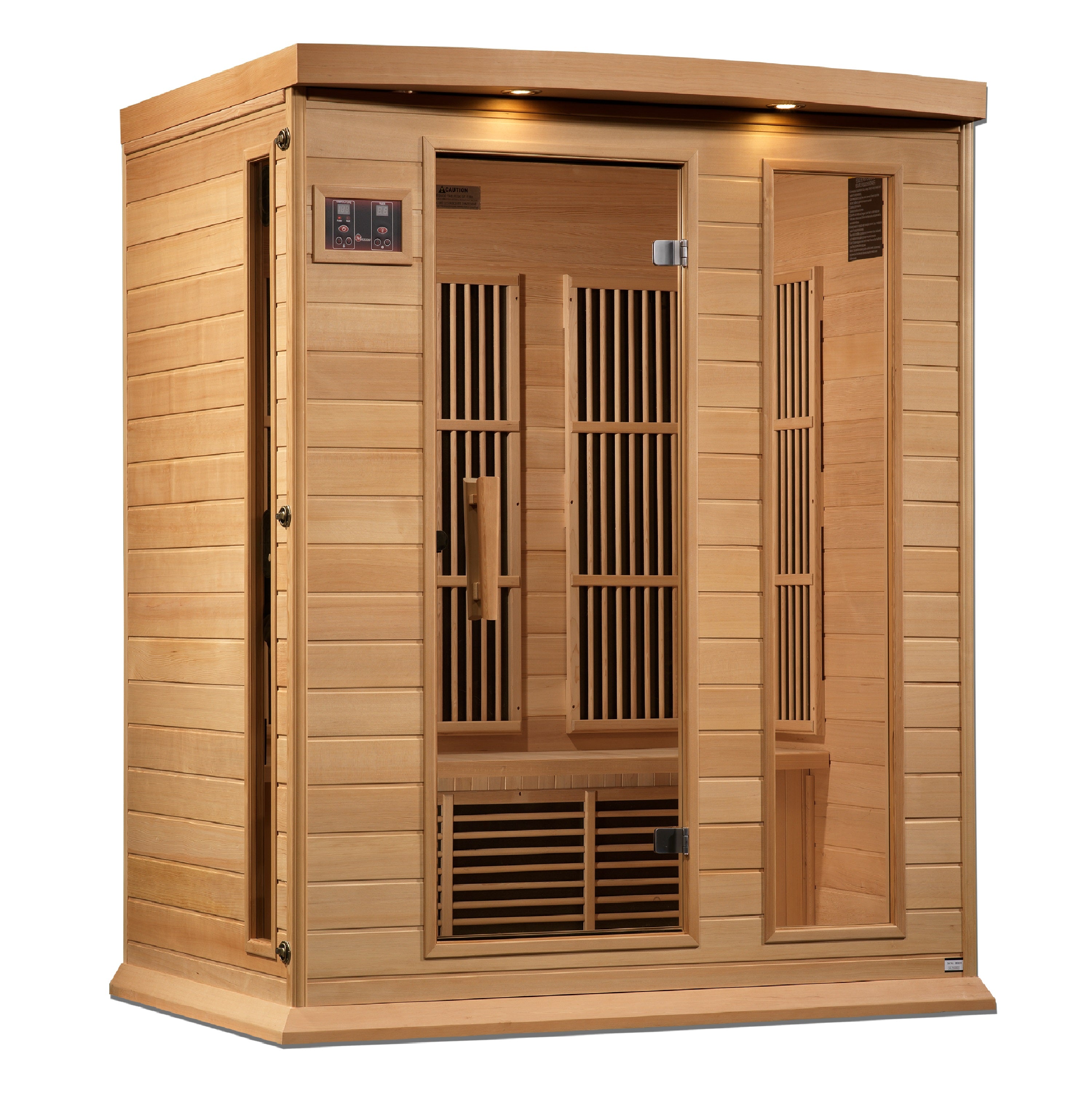 Maxxus 3–Person Near Zero-EMF FAR Infrared Sauna (Canadian Hemlock) — with Chromotherapy & Bluetooth Audio