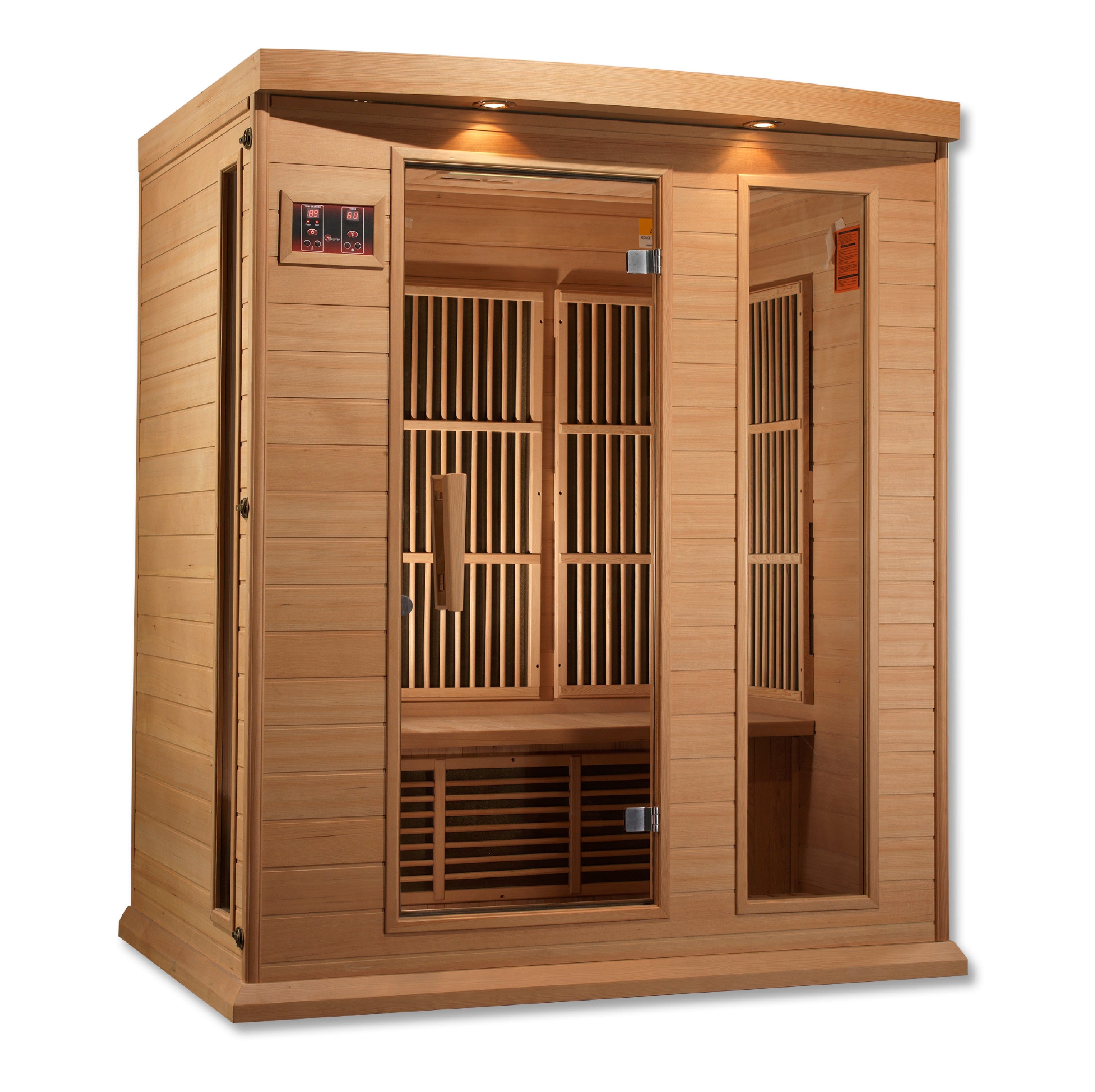 Maxxus 3–Person Low-EMF Infrared Sauna (Canadian Hemlock) — with Chromotherapy & Bluetooth Audio