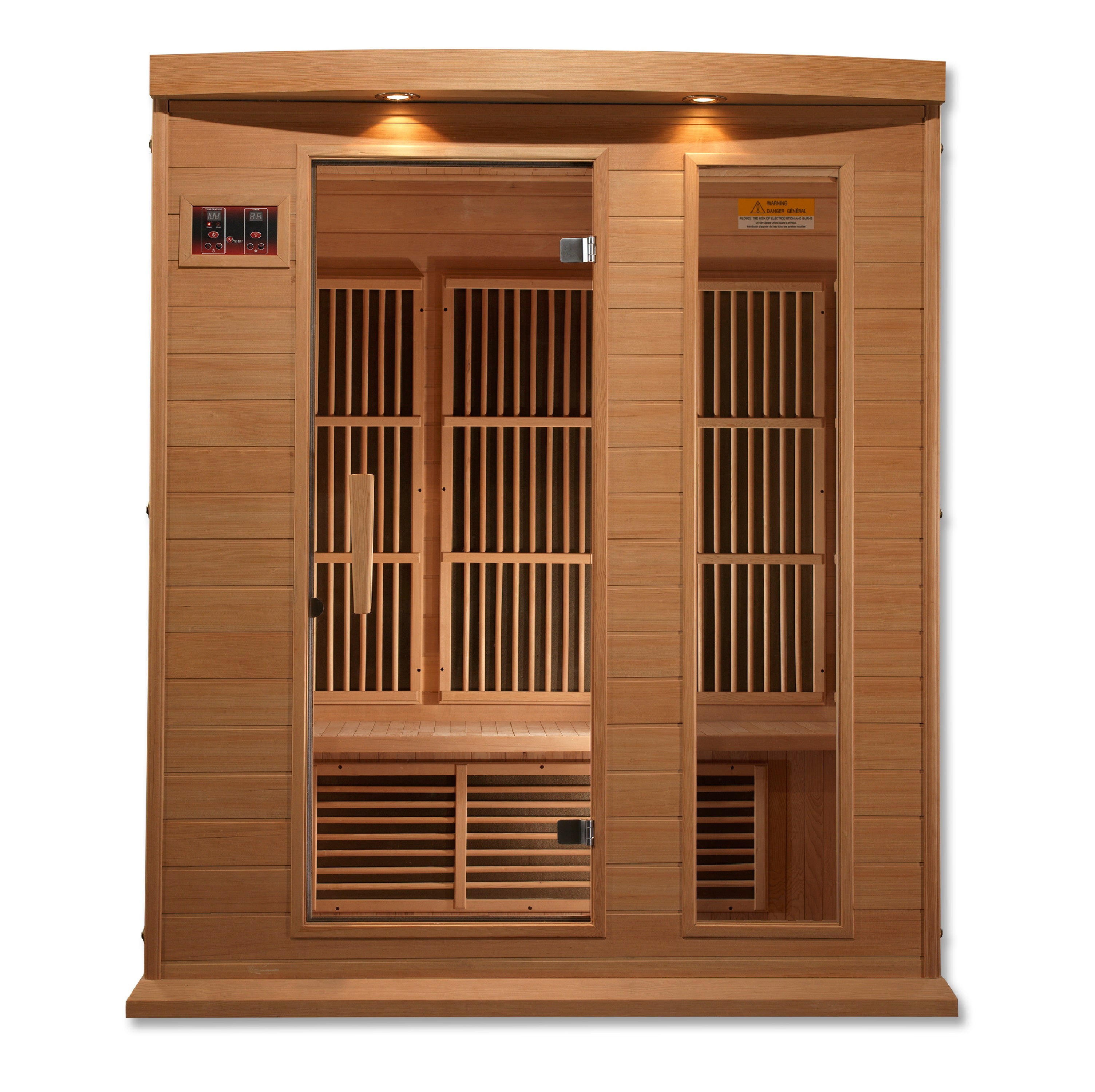Maxxus 3–Person Low-EMF Infrared Sauna (Canadian Hemlock) — with Chromotherapy & Bluetooth Audio