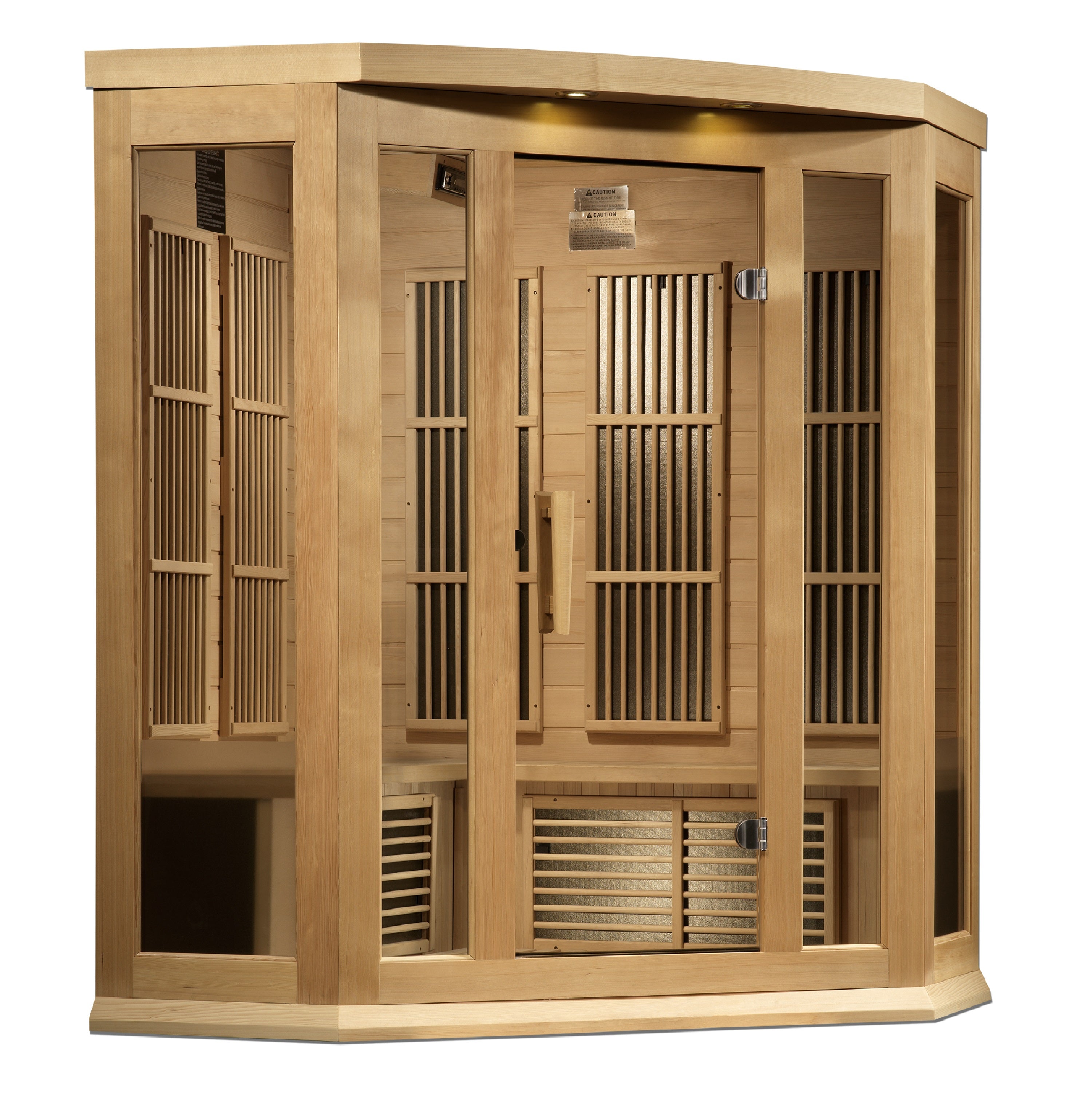 Maxxus 3–Person Corner Near Zero-EMF FAR Infrared Sauna (Canadian Hemlock) — with Chromotherapy & Bluetooth Audio