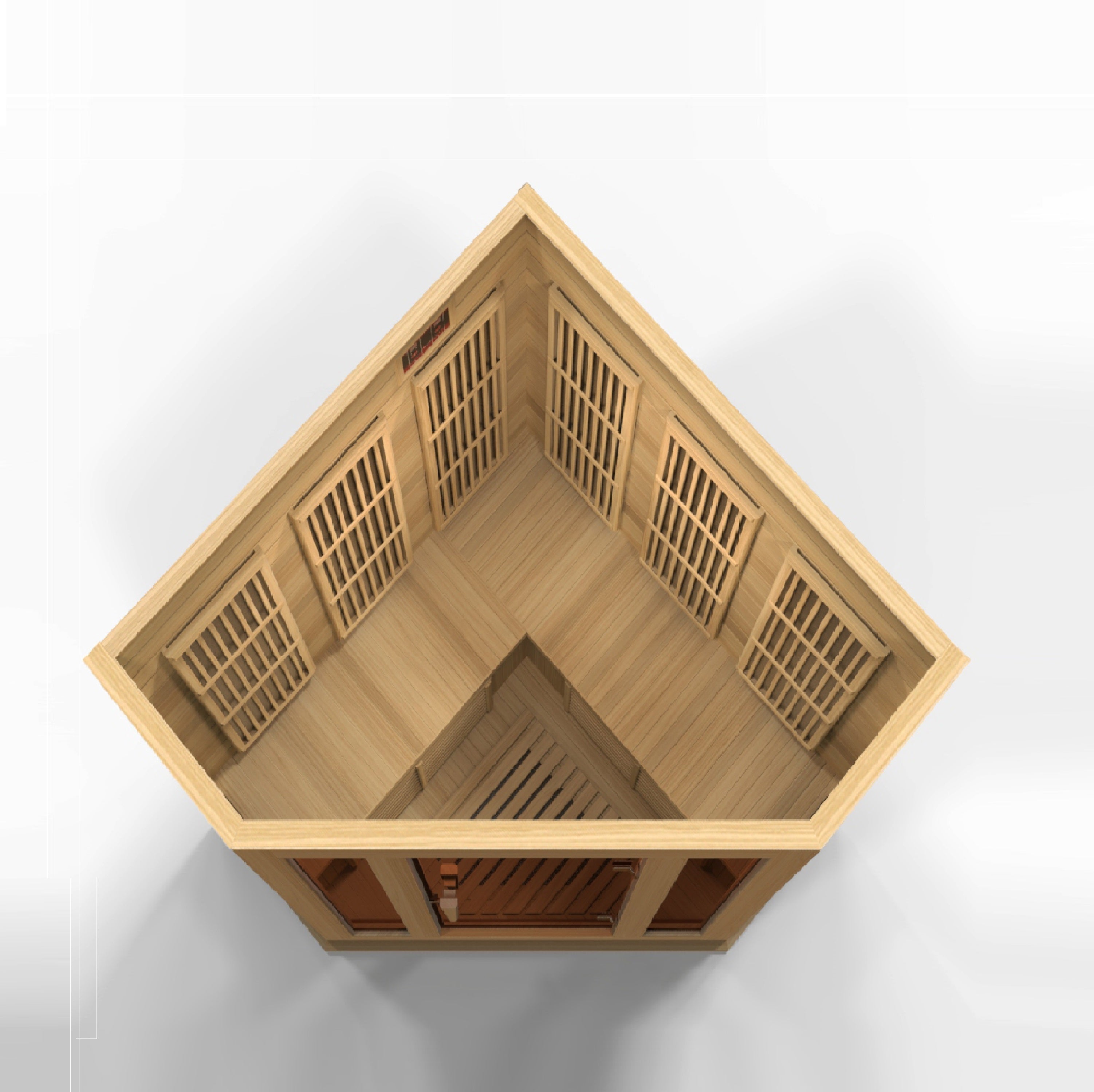 Maxxus 3–Person Corner Low-EMF Infrared Sauna (Canadian Hemlock) — with Chromotherapy & Bluetooth Audio