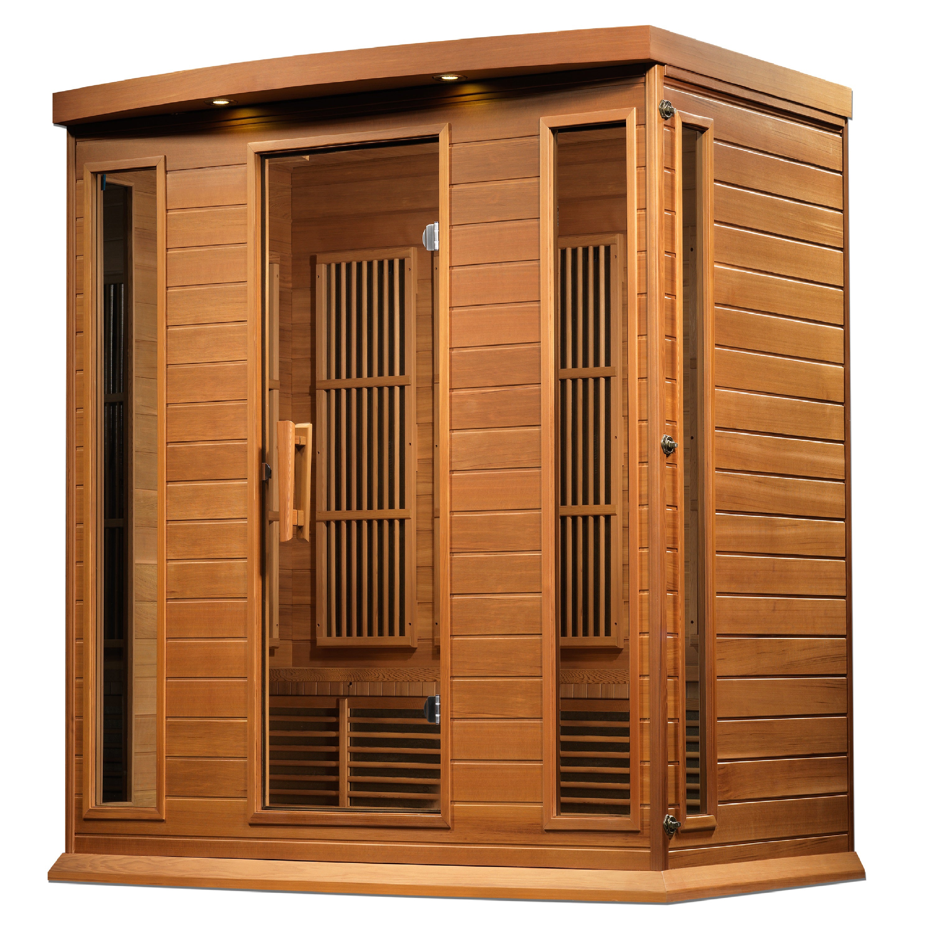 Maxxus 4–Person Near Zero-EMF FAR Infrared Sauna (Canadian Red Cedar) — with Chromotherapy & Bluetooth Audio