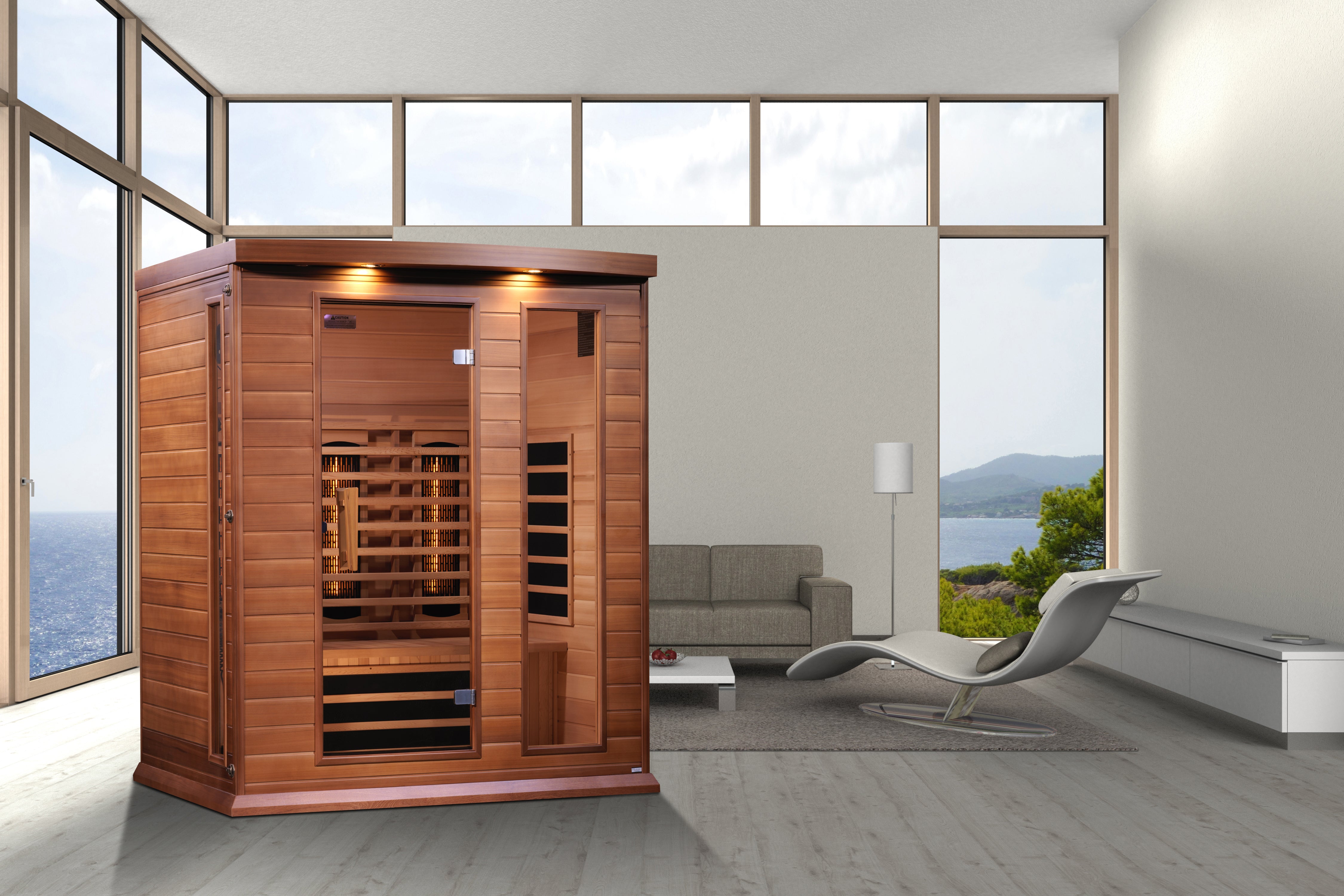 Maxxus 3–Person Full-Spectrum Near-Zero EMF FAR Infrared Sauna (Canadian Red Cedar) — with Chromotherapy & Bluetooth Audio