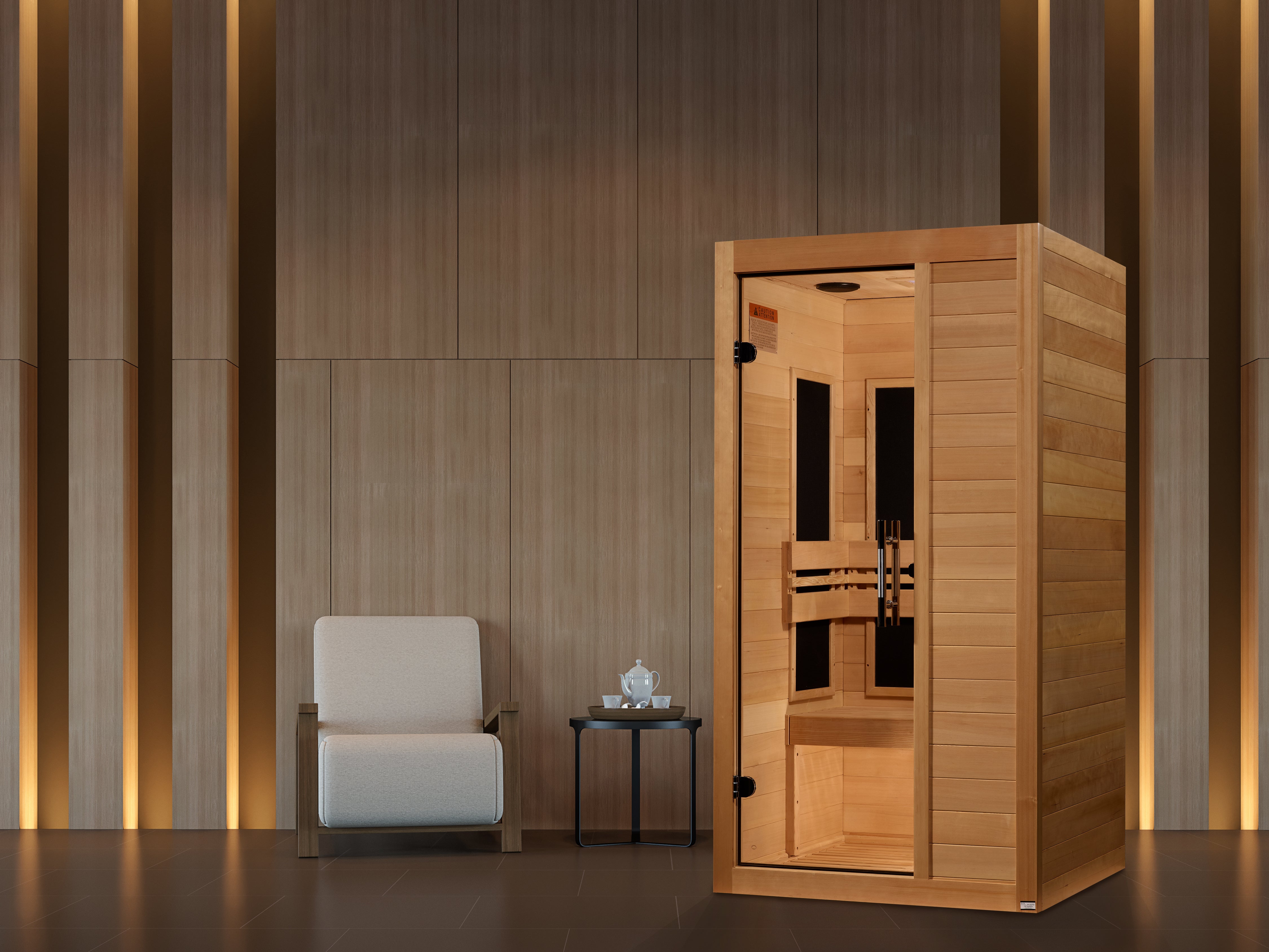 Maxxus S-Line Yoga 1–Person Low-EMF (5–10 mG) FAR Infrared Sauna (Canadian Hemlock) — with Chromotherapy & Bluetooth Audio