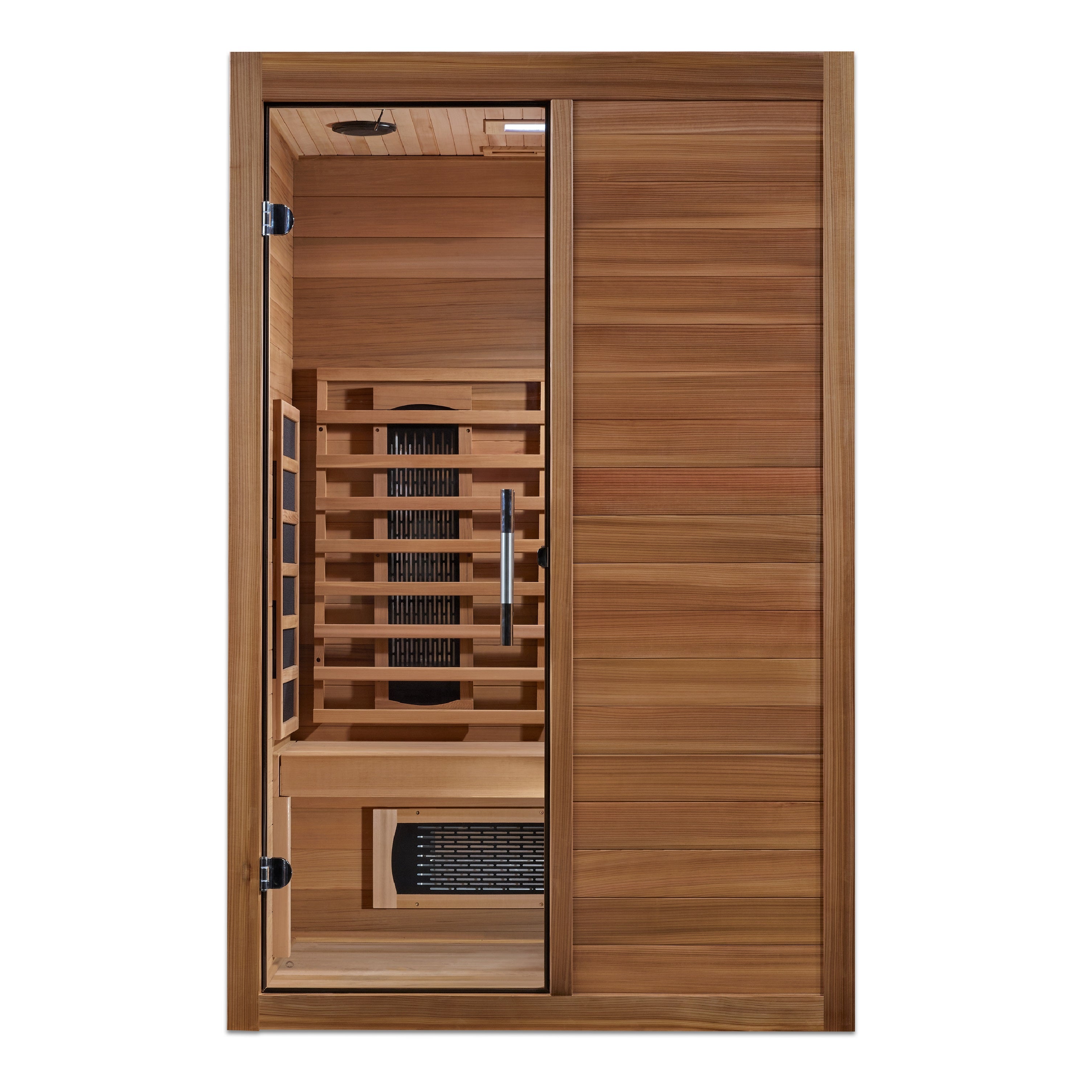 Maxxus S-Line Yoga 2–Person Full-Spectrum Near-Zero EMF FAR Infrared Sauna (Pacific Cedar) — with Chromotherapy & Bluetooth Audio