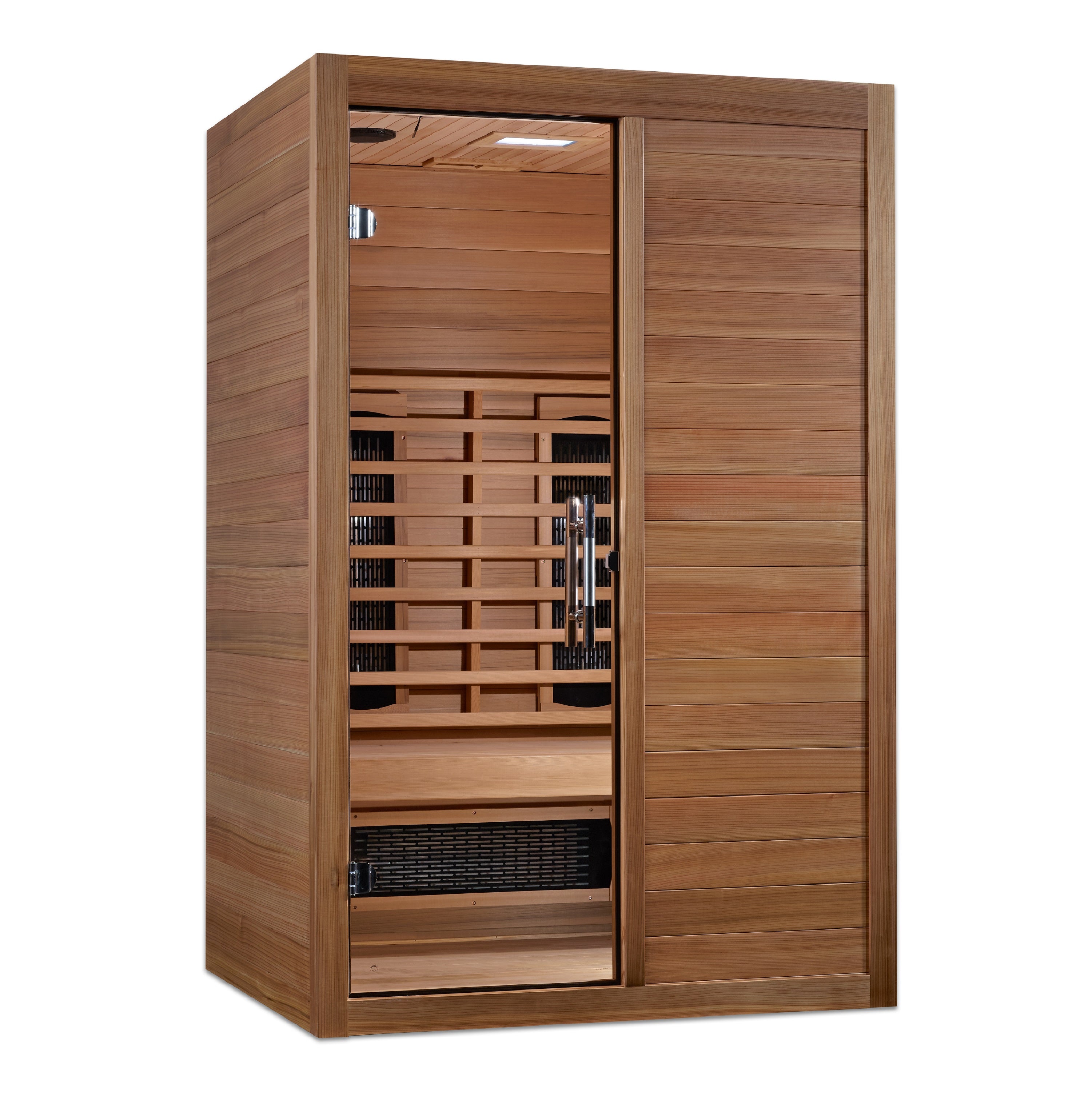 Maxxus S-Line Yoga 2–Person Full-Spectrum Near-Zero EMF FAR Infrared Sauna (Pacific Cedar) — with Chromotherapy & Bluetooth Audio